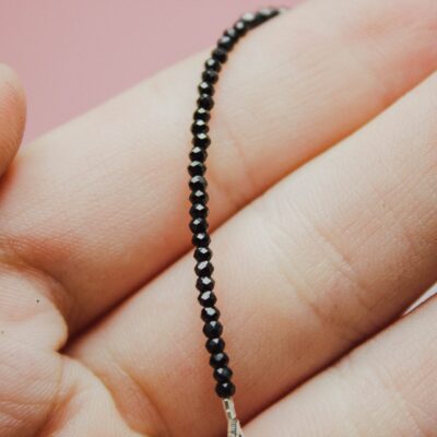 9K White Gold Black Spinel Bead Bracelet - Image 2