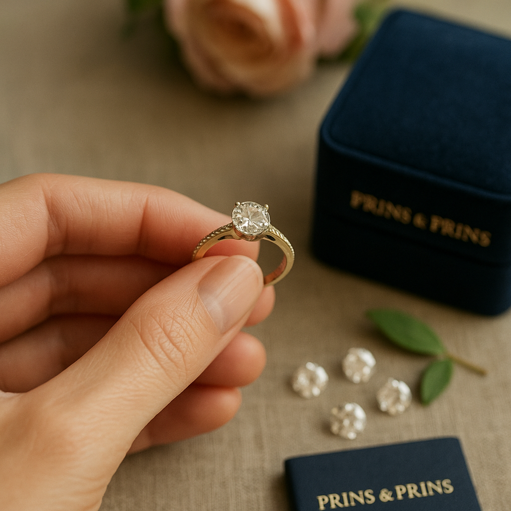 a hand holding a diamond ring