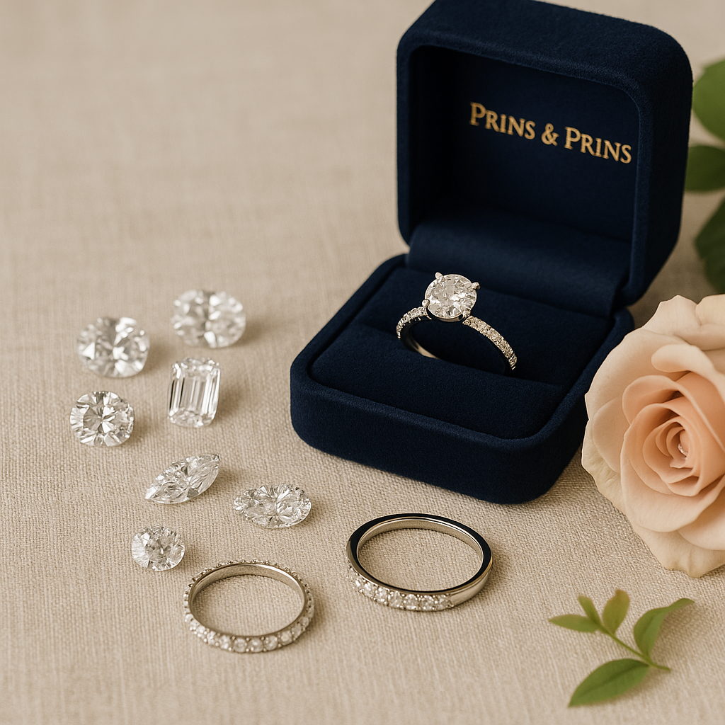 a ring in a box next to a rose