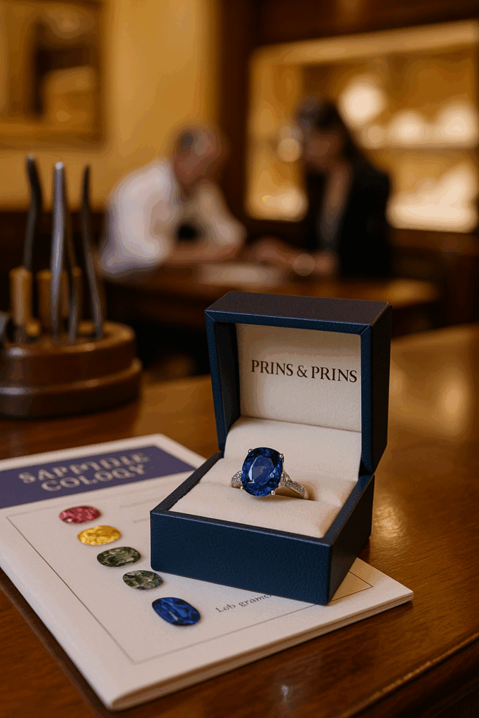 a blue ring in a box on a table