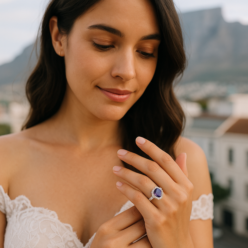Woman wearing a Tanzanite Engagement Ring