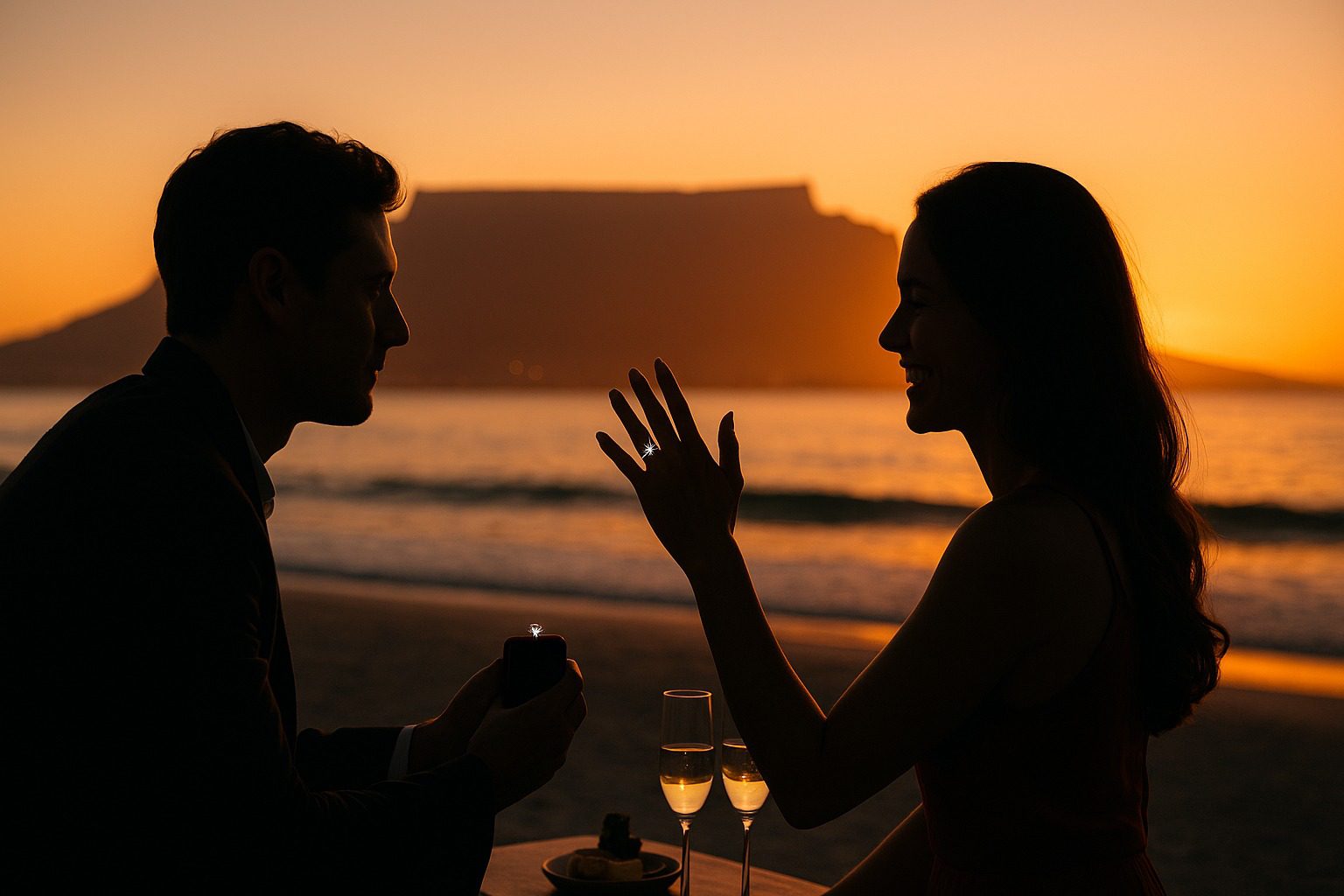 Cape Town proposal settings: Table Mountain, Cape Winelands, and Camps Bay beach.