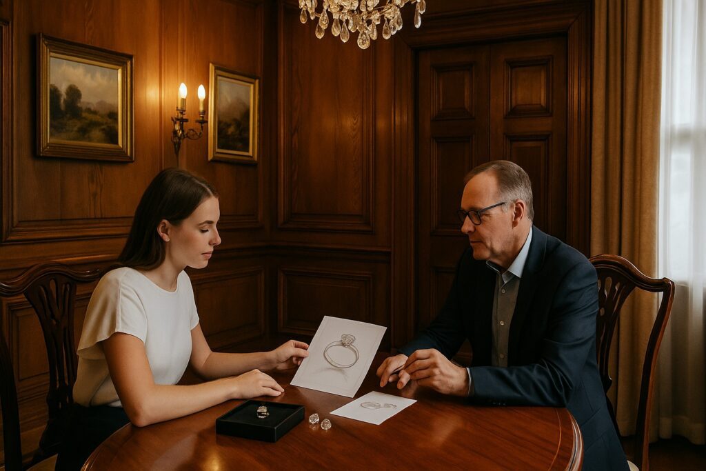 Client consulting with a jeweller inside Huguenot House, Cape Town.