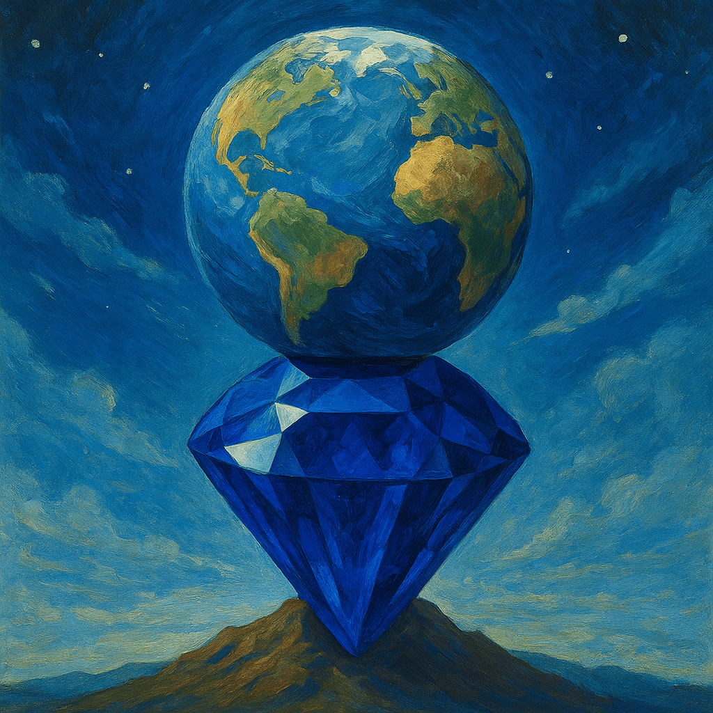 Artistic rendering of the Persian belief that the Earth rests upon a giant sapphire, colouring the sky blue.