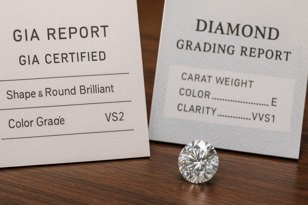 Comparison of a GIA certificate and a non-recognised diamond grading report.