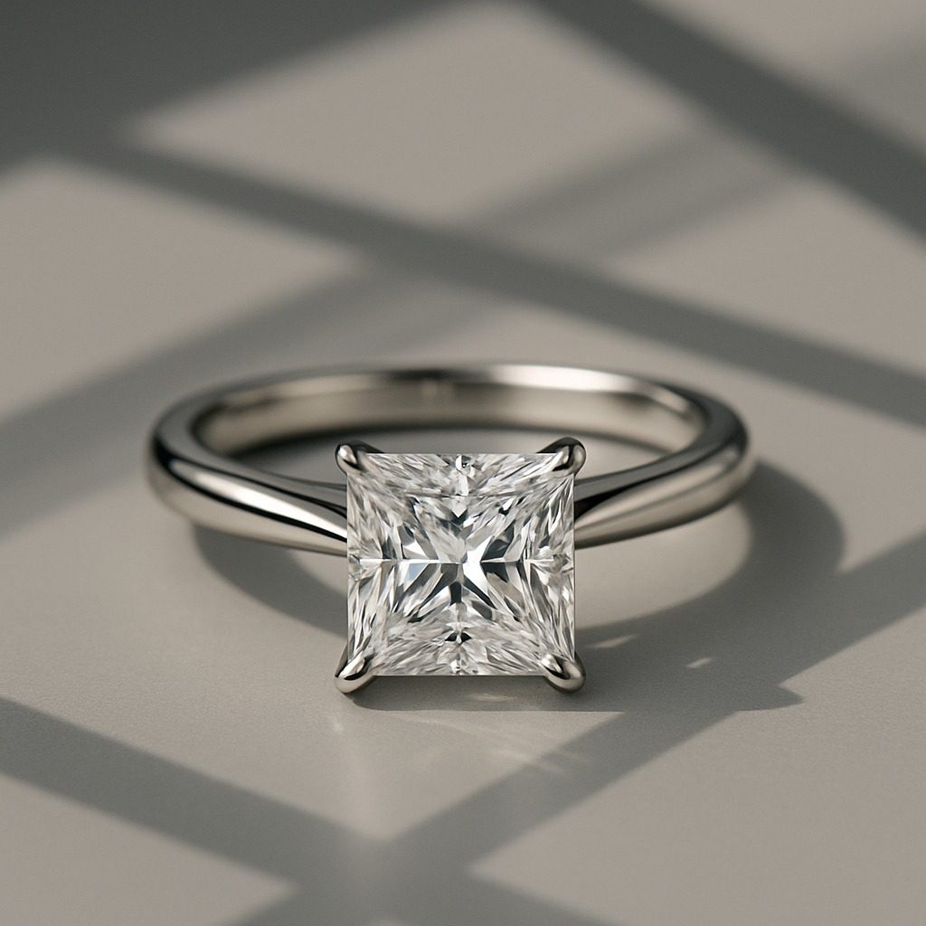Princess-cut diamond in a modern solitaire setting.