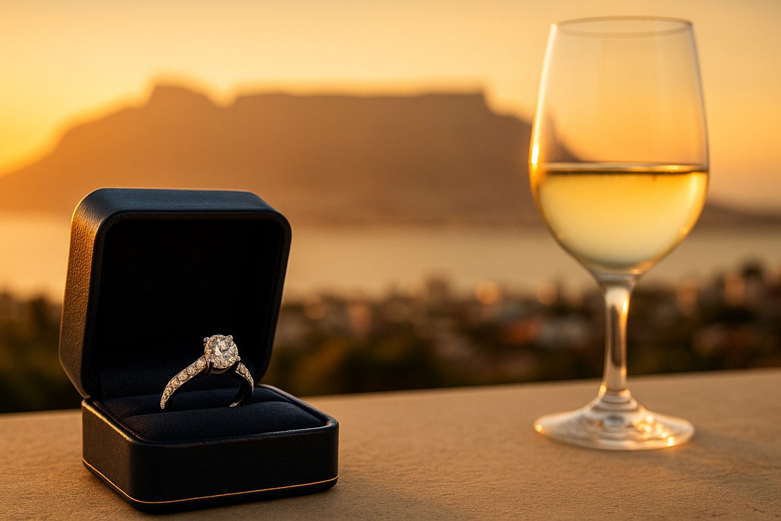 Cape Town luxury thumbnail with diamond jewellery, wine glass, and Table Mountain silhouette.