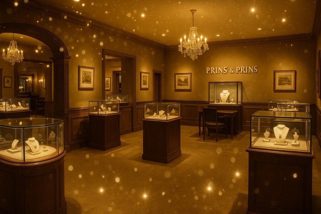 Prins & Prins showroom in Cape Town with a diamond sparkle overlay.
