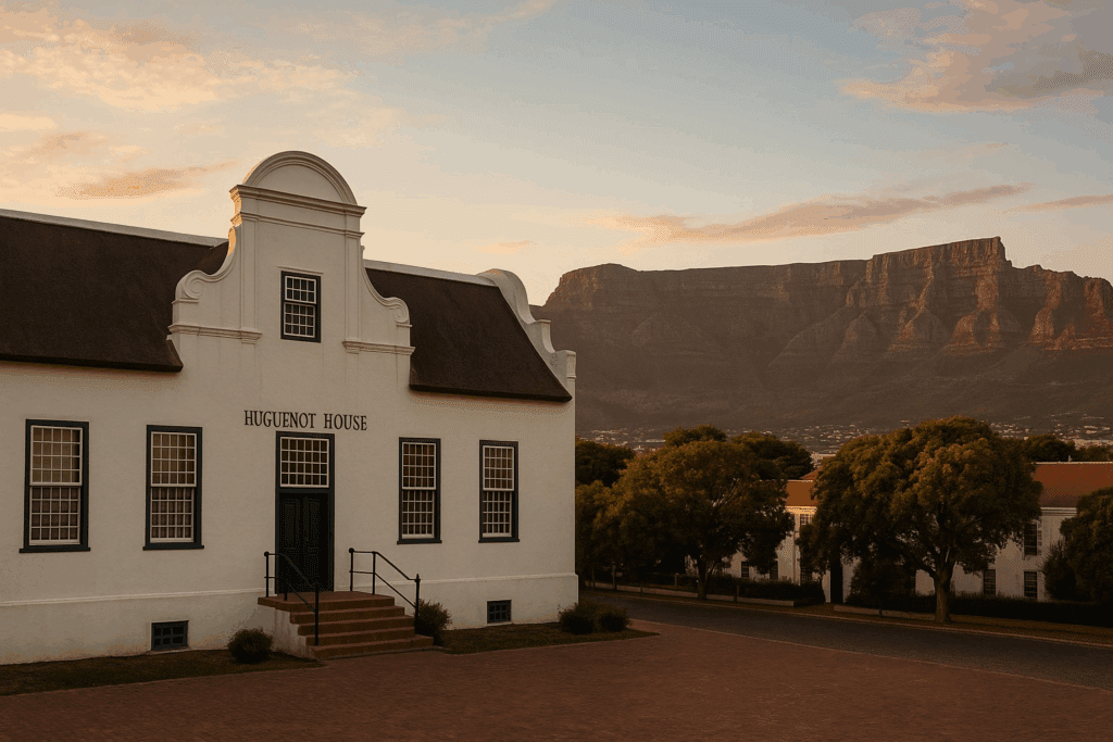 Huguenot House in Cape Town with Table Mountain in the distance.