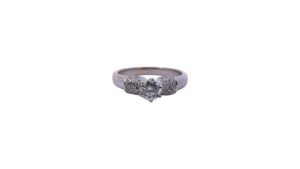 18K White Gold Diamond Solitaire Ring with Pavé Shoulders
