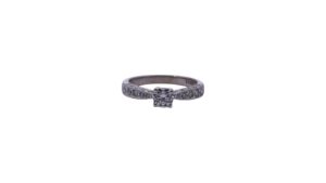 White Gold Diamond Solitaire Ring with Pavé Accents