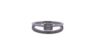 White Gold Diamond Baguette and Pavé Split Shank Ring