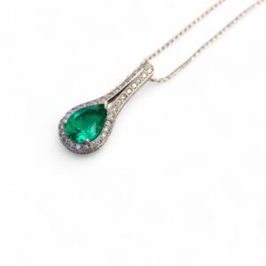 Platinum Emerald and Diamond Pendant