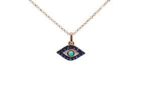 White Gold “Eye” Pendant with Turquoise and Blue Sapphires